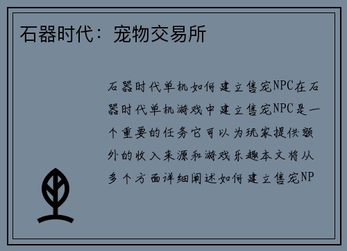 石器时代:宠物交易所